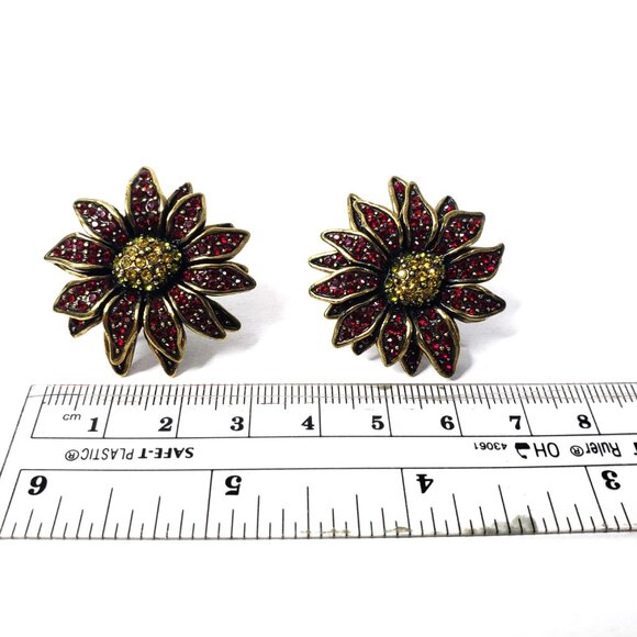 Heidi Daus Ruby-Red and Light Topaz Crystal Omega Back Floral Earrings NWOT - Picture 8 of 9